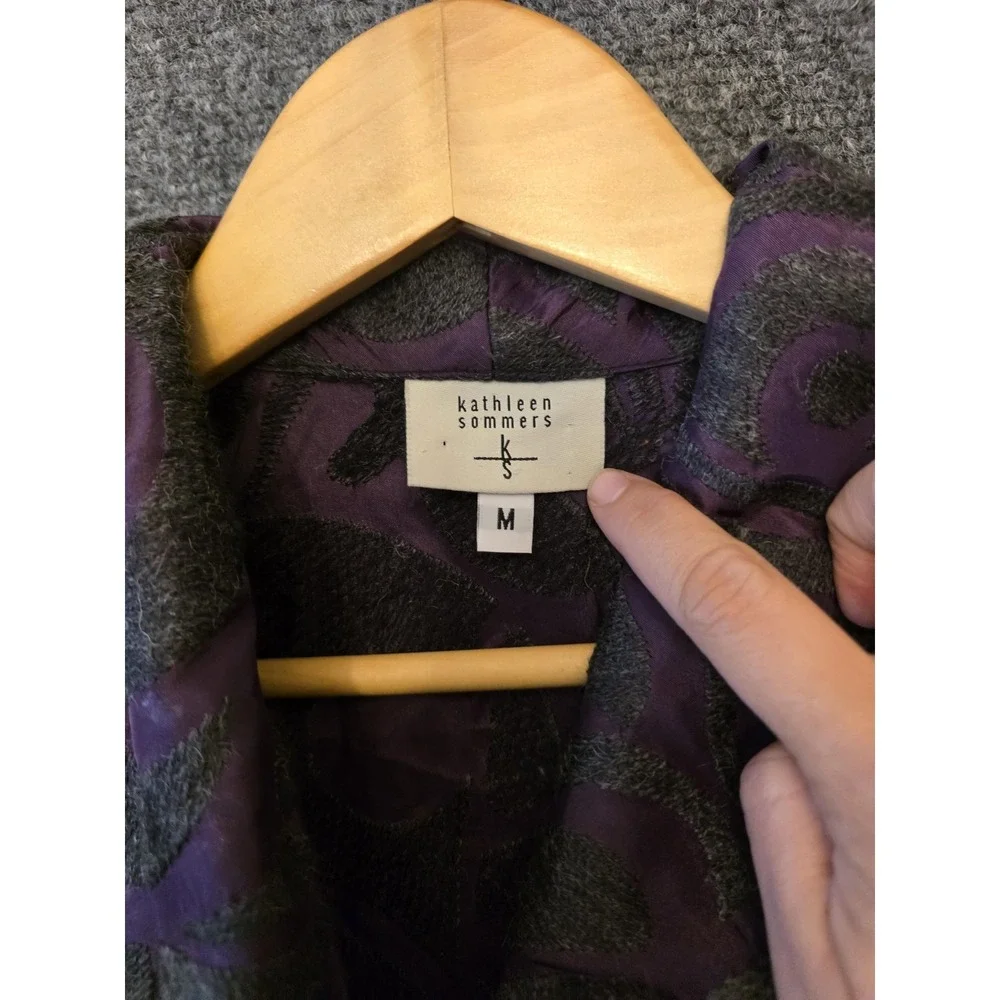 Kathleen Sommers Coat Womens Medium Purple‎ Paisley Single Button 3/4 Sleeve USA